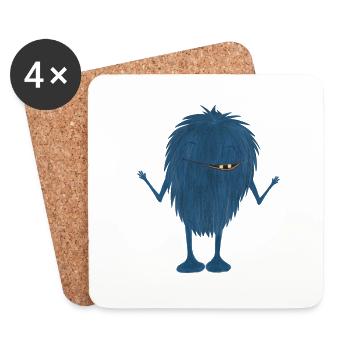 Blaues Zottelmonster - Monster - Untersetzer (4er-Set) - Weiß - Vorne