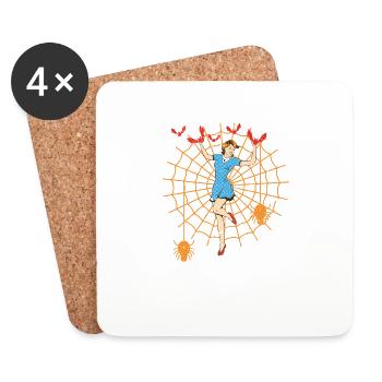 Retro Pin Up Girl piégée dans Spider Web Vintage - Dessous de verre (lot de 4) - blanc - Devant
