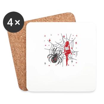 Retro Pin Up Girl piégée dans Spider Web Vintage - Dessous de verre (lot de 4) - blanc - Devant
