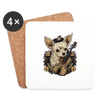 Chihuahua | Aloha Ukulele Hawaii Gitarre Lustiger - Untersetzer (4er-Set) - Weiß - Vorne