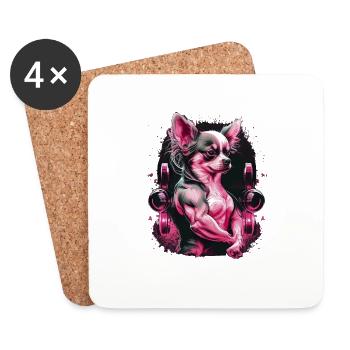 Chihuahua rose | Fille Fitness Salle de sport - Dessous de verre (lot de 4) - blanc - Devant