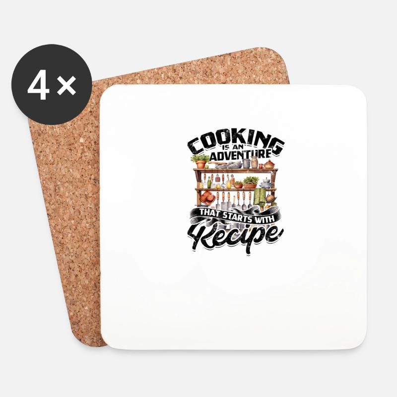 Kochen ist ein Abenteuer, das mit einem Rezept beginnt - Untersetzer (4er-Set) - Weiß