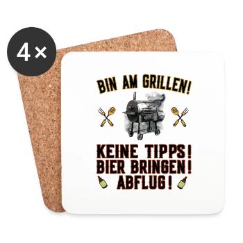Bin am Grillen - Bier bringen - Smoken und Grillen - Untersetzer (4er-Set) - Weiß - Vorne