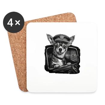 Chihuahua | Chapeau Policier Chien Drôle - Dessous de verre (lot de 4) - blanc - Devant
