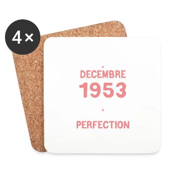 Vintage Décembre 1953 70 Ans - Dessous de verre (lot de 4) - blanc - Devant