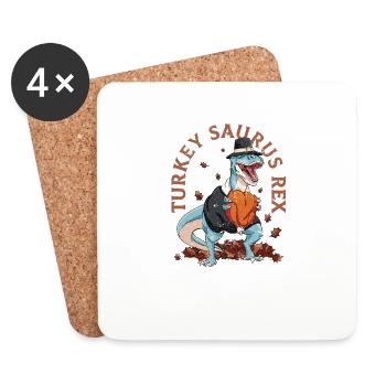 Turquie Saurus T Rex Thanksgiving Day Pèlerin Dino - Dessous de verre (lot de 4) - blanc - Devant