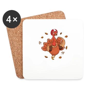 Thanksgiving Turkey Quarterback Football Player - Coasters (set of 4) - white - Front