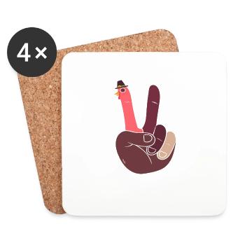 Thanksgiving Day Türkei Hand Peace Sign Funny - Untersetzer (4er-Set) - Weiß - Vorne