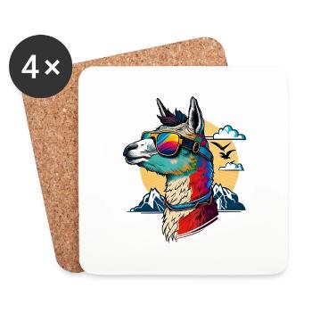 Lama refroidi avec des lunettes de soleil - Dessous de verre (lot de 4) - blanc - Devant