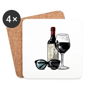 Glass of wine and bottle n°3 - Coasters (set of 4) - white - Front