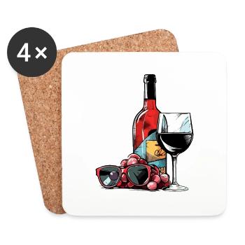 Bottle of wine and glasses - Coasters (set of 4) - white - Front