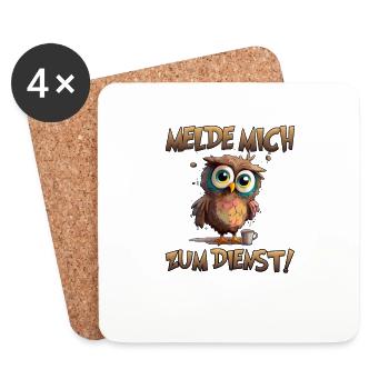 Eule Melde mich zum Dienst - Untersetzer (4er-Set) - Weiß - Vorne