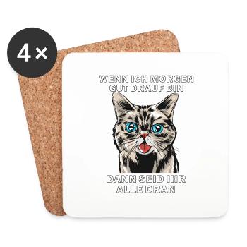 KATZE WENN ICH MORGEN GUT DRAUF BIN - Untersetzer (4er-Set) - Weiß - Vorne