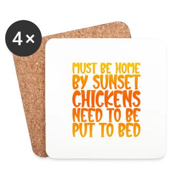 Home By Sunset, Chickens Need To Be Put To Bed - Coasters (set of 4) - white - Front