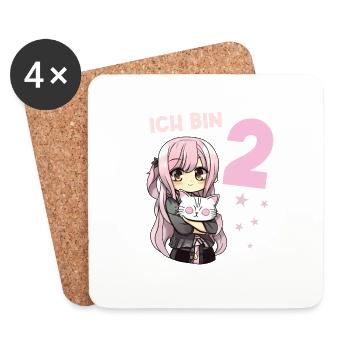 2 Jahre Mädchen Anime Kawaii Katze 2. Geburtstag - Untersetzer (4er-Set) - Weiß - Vorne