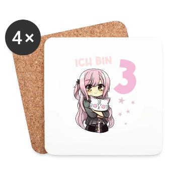 3 Jahre Mädchen Anime Kawaii Katze 3. Geburtstag - Untersetzer (4er-Set) - Weiß - Vorne