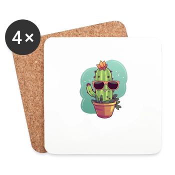Cactus mignon mignon avec des lunettes de soleil pour l’été - Dessous de verre (lot de 4) - blanc - Devant