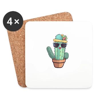 Cactus mignon mignon avec des lunettes de soleil pour l’été - Dessous de verre (lot de 4) - blanc - Devant