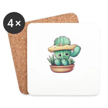 Cactus mignon mignon avec des lunettes de soleil pour l’été - Dessous de verre (lot de 4) - blanc - Devant