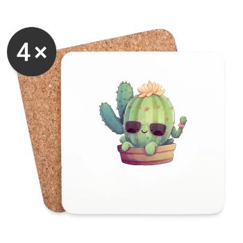 Cactus mignon mignon avec des lunettes de soleil pour l’été - Dessous de verre (lot de 4) - blanc - Devant