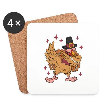 Thanksgiving Day Dinner Dabbing Turkey Pilgrim - Coasters (set of 4) - white - Front