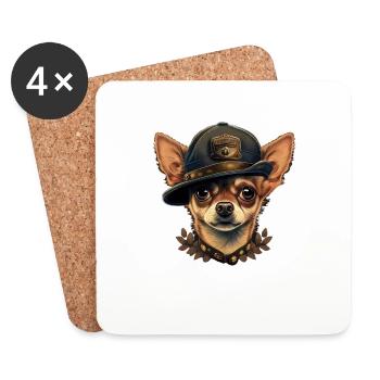 Chihuahua | Chapeau Policier Chien Drôle - Dessous de verre (lot de 4) - blanc - Devant