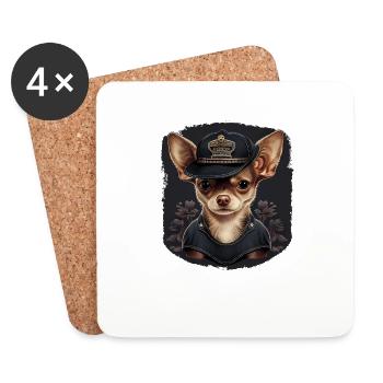 Chihuahua | Chapeau Policier Chien Drôle - Dessous de verre (lot de 4) - blanc - Devant
