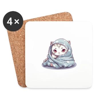 Chemise câline pour chats propriétaires chats mignons - Dessous de verre (lot de 4) - blanc - Devant