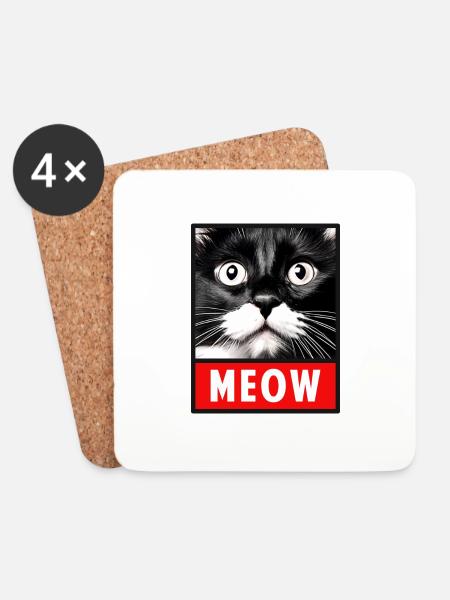 MEOW Miau Niedliches Katzengesicht - Untersetzer (4er-Set) - Weiß