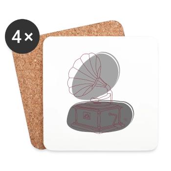 « Gramophone », Boho Line Art Design, série « Music » - Dessous de verre (lot de 4) - blanc - Devant