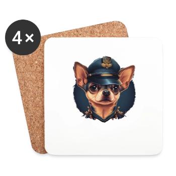 Chihuahua | Chapeau Policier Chien Drôle - Dessous de verre (lot de 4) - blanc - Devant