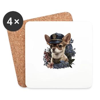 Chihuahua | Chapeau Policier Chien Drôle - Dessous de verre (lot de 4) - blanc - Devant