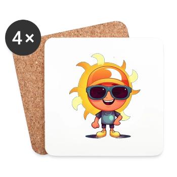 Soleil avec lunettes de soleil - Dessous de verre (lot de 4) - blanc - Devant