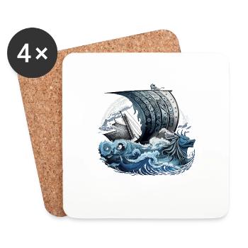 Navire viking guerrier nordique Odin Viking - Dessous de verre (lot de 4) - blanc - Devant