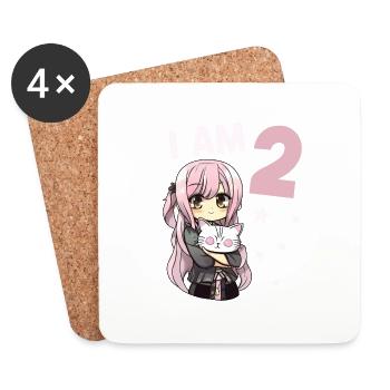2 Jahre Mädchen Anime Kawaii Katze 2. Geburtstag - Untersetzer (4er-Set) - Weiß - Vorne