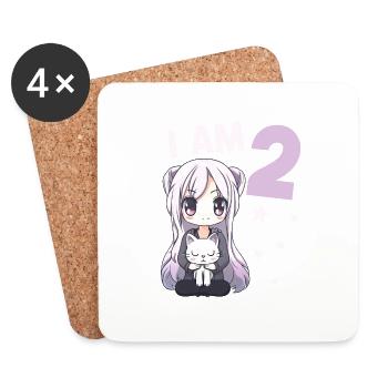 2 Jahre Mädchen Anime Kawaii Katze 2. Geburtstag - Untersetzer (4er-Set) - Weiß - Vorne