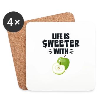 Life Is Sweeter With Apple Fruit - Coasters (set of 4) - white - Front
