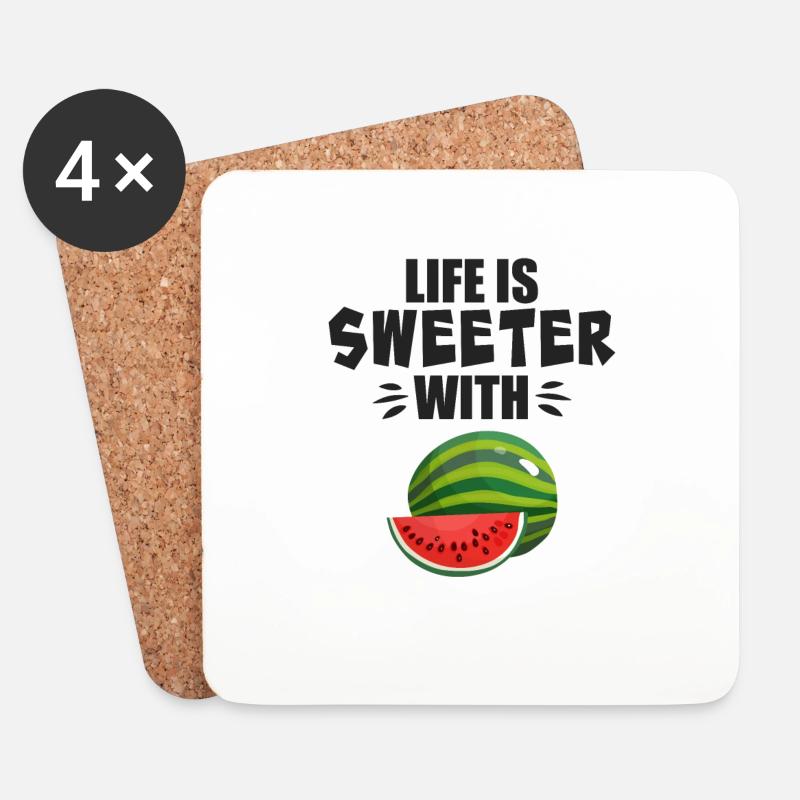 Das Leben ist süßer mit Wassermelone - Untersetzer (4er-Set) - Weiß
