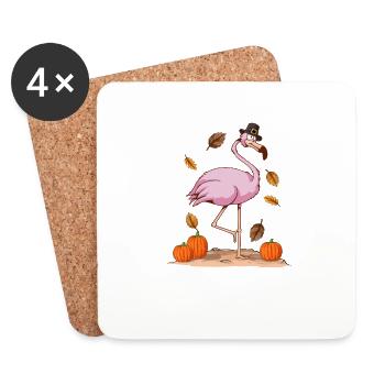 Pilgrim Pink Flamingo Thanksgiving Autumn Animal - Coasters (set of 4) - white - Front