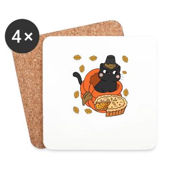 Pilgrim Black Cat Tarte à la citrouille Jour de Thanksgiving - Dessous de verre (lot de 4) - blanc - Devant