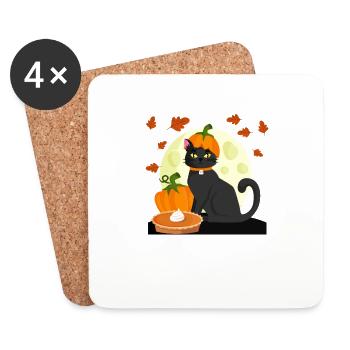 Pilgrim Black Cat Kürbiskuchen Thanksgiving Day - Untersetzer (4er-Set) - Weiß - Vorne