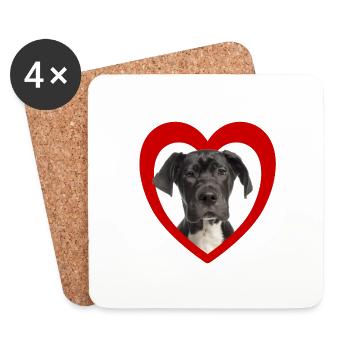 Amoureux des chiens - Cœur de chien - Dogue allemand - Dessous de verre (lot de 4) - blanc - Devant