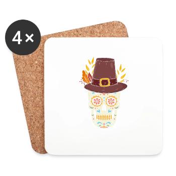 Pilgrim Sugar Skull Mexican Thanksgiving - Coasters (set of 4) - white - Front