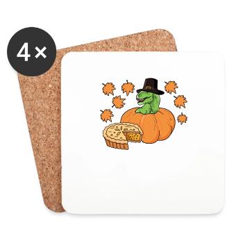 Pilgrim Trex Dinosaur Pumpkin Pie Thanksgiving - Coasters (set of 4) - white - Front