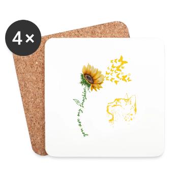 Chat avec Tournesol et Papillons Peinture - Dessous de verre (lot de 4) - blanc - Devant