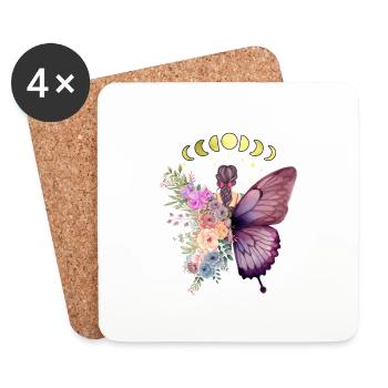 Femme et papillon, Fleurs, Changement, Belle - Dessous de verre (lot de 4) - blanc - Devant
