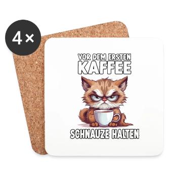 Geschenk für Katzenbesitzer und Morgenmuffel - Untersetzer (4er-Set) - Weiß - Vorne
