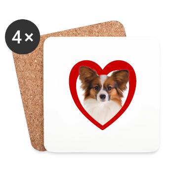 Hundeliebhaber - Hunde Herz - Papillon - Untersetzer (4er-Set) - Weiß - Vorne