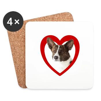 Amoureux des chiens - Cœur de chien - Cardigan Welsh Corgi - Dessous de verre (lot de 4) - blanc - Devant