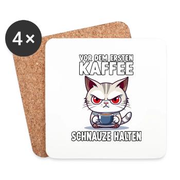 Witzig Morgenmuffel Spruch für Katzenhalter Katzen - Untersetzer (4er-Set) - Weiß - Vorne